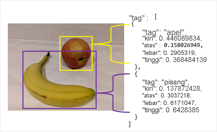 Foto dengan label JSON untuk objek yang dikandungnya.