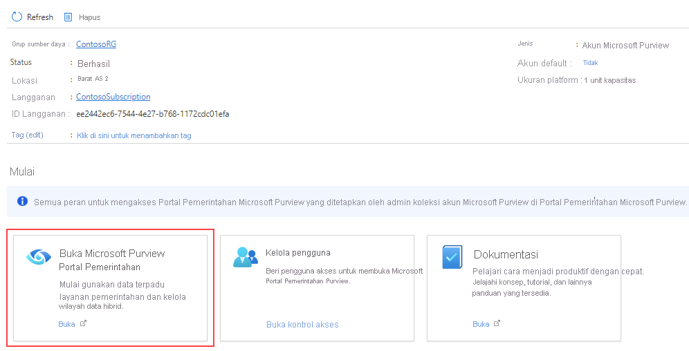 Cuplikan layar portal tata kelola Buka Microsoft Purview.