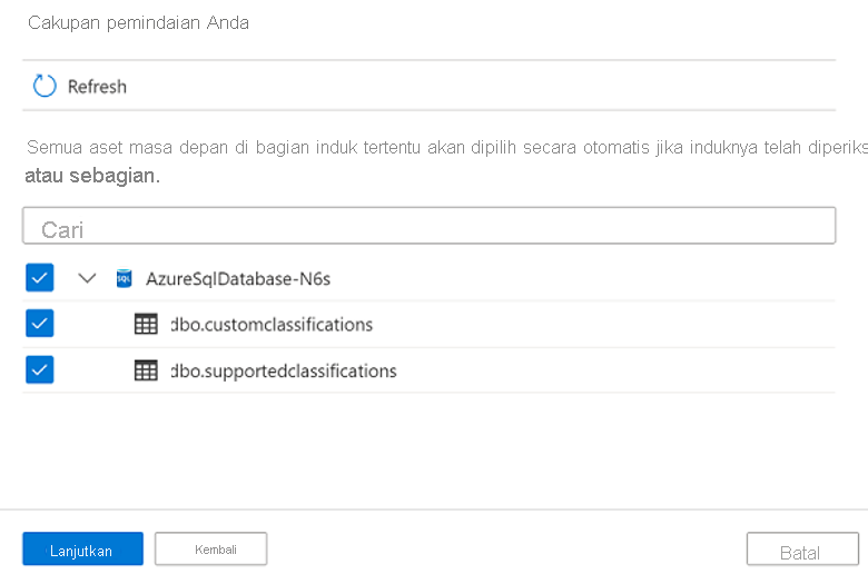 Cuplikan layar daftar objek database saat mencakup pemindaian Anda.