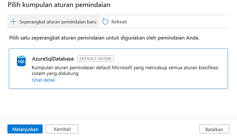 Cuplikan layar halaman pilih seperangkat aturan pemindaian.