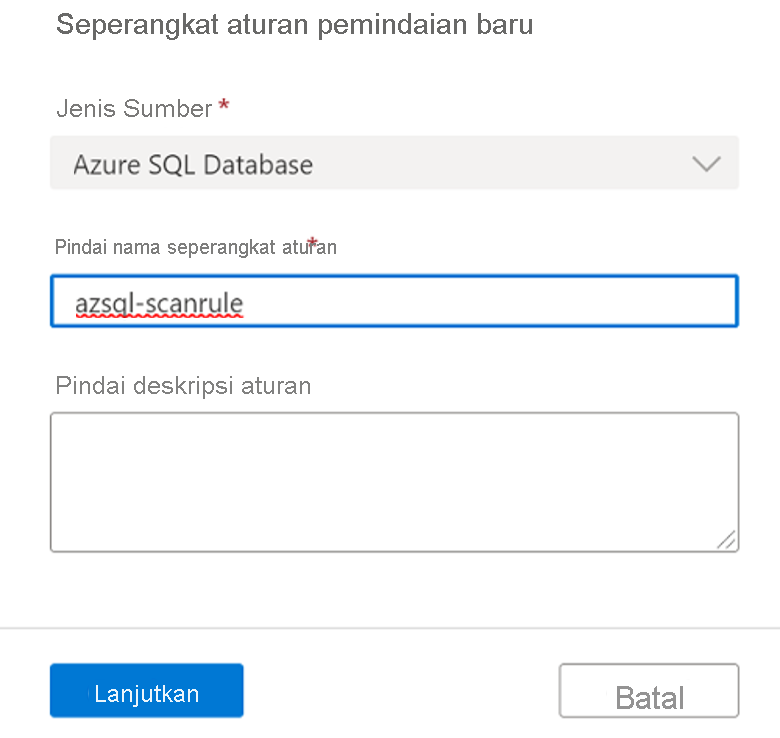 Cuplikan layar halaman seperangkat aturan pemindaian baru.