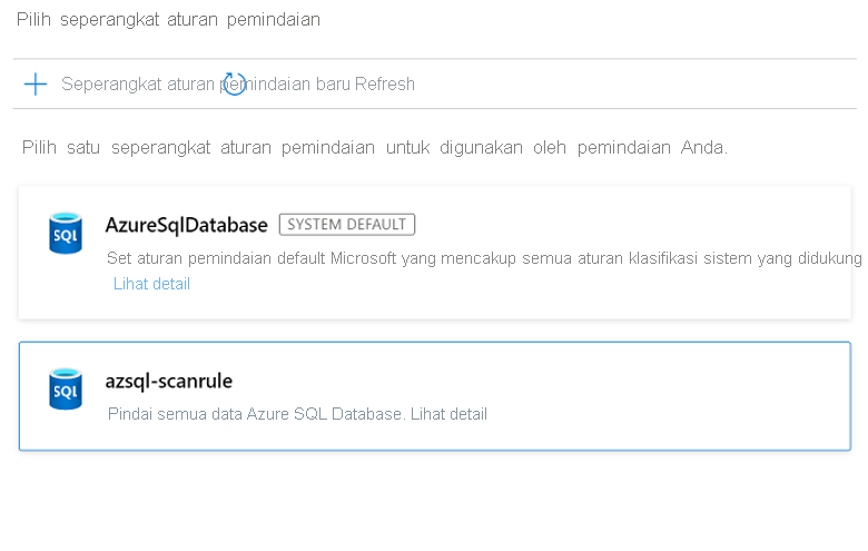 Cuplikan layar pilihan aturan pemindaian untuk Microsoft Purview.