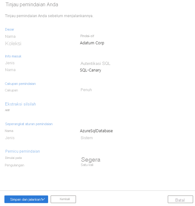 Cuplikan layar halaman pemindaian tinjauan di Microsoft Purview.