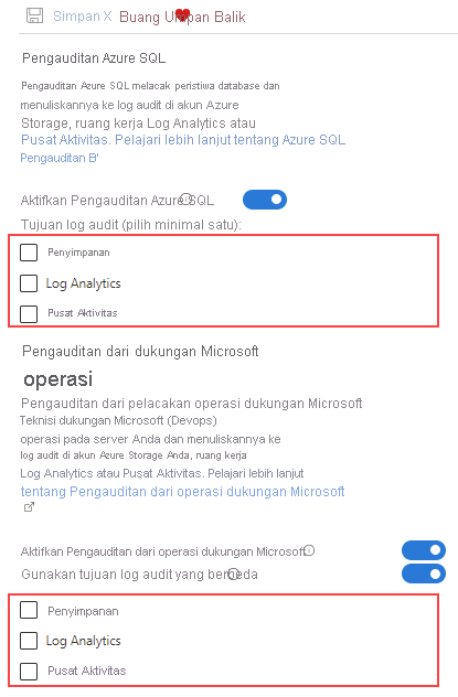 Cuplikan layar halaman audit server SQL.