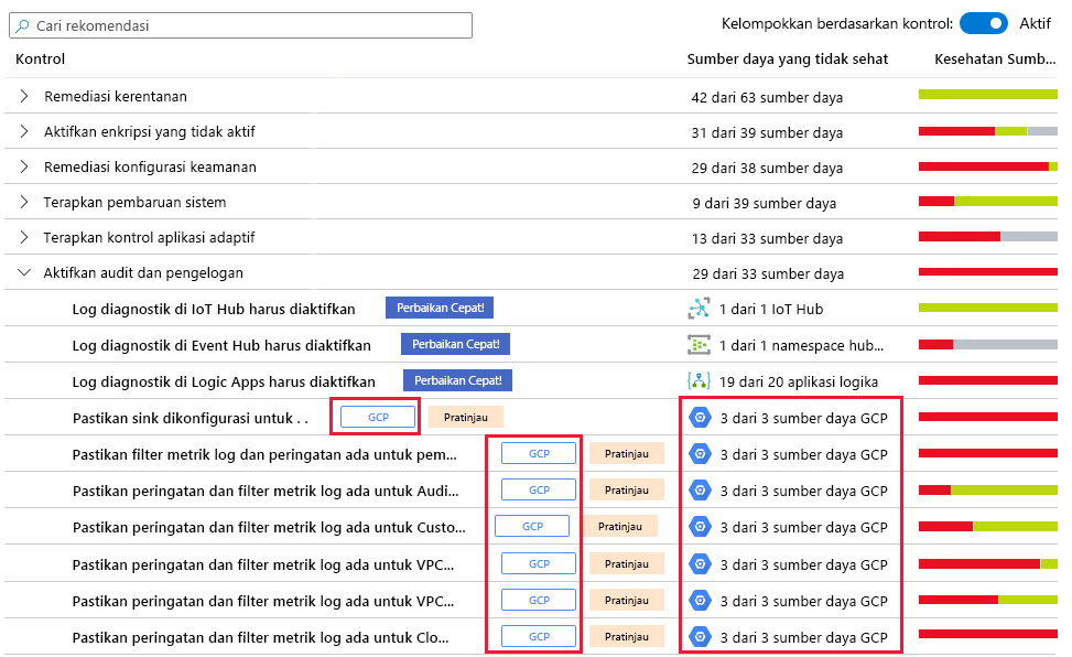 Screenshot of the G C P resources in recommendations