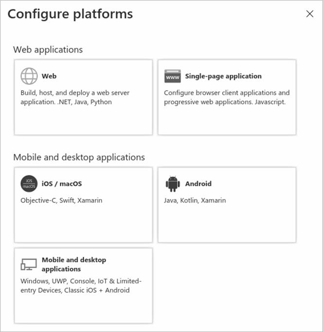 Cuplikan layar panel konfigurasi Platform di pusat admin Microsoft Entra.