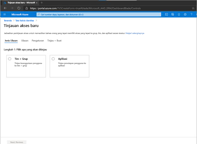 Screenshot of the Create an access review - Review name and description dialog.