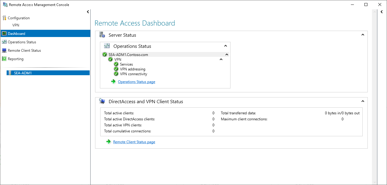 Cuplikan layar Konsol Manajemen Akses Jarak Jauh. Dasbor dipilih.