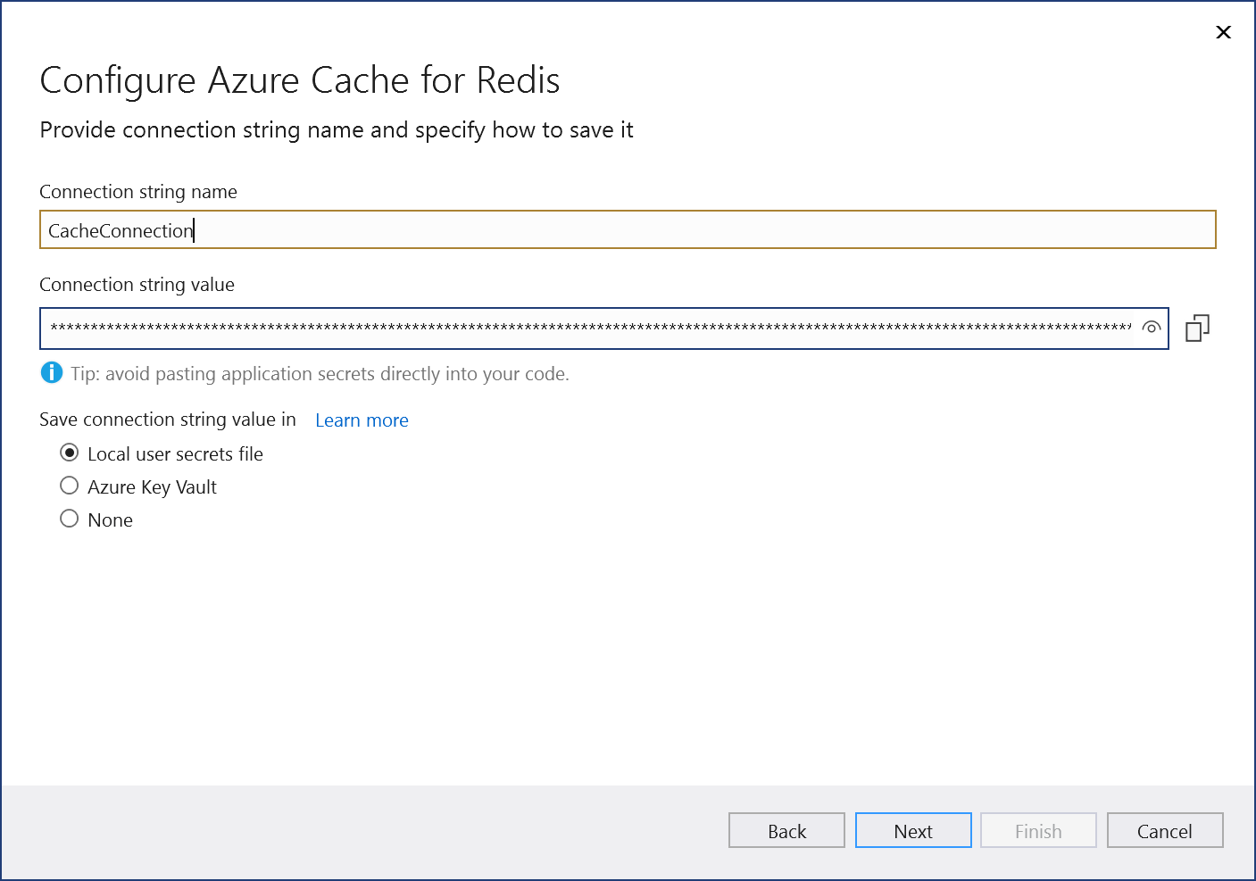 Cuplikan layar halaman informasi koneksi Azure Cache for Redis. Selanjutnya disorot.