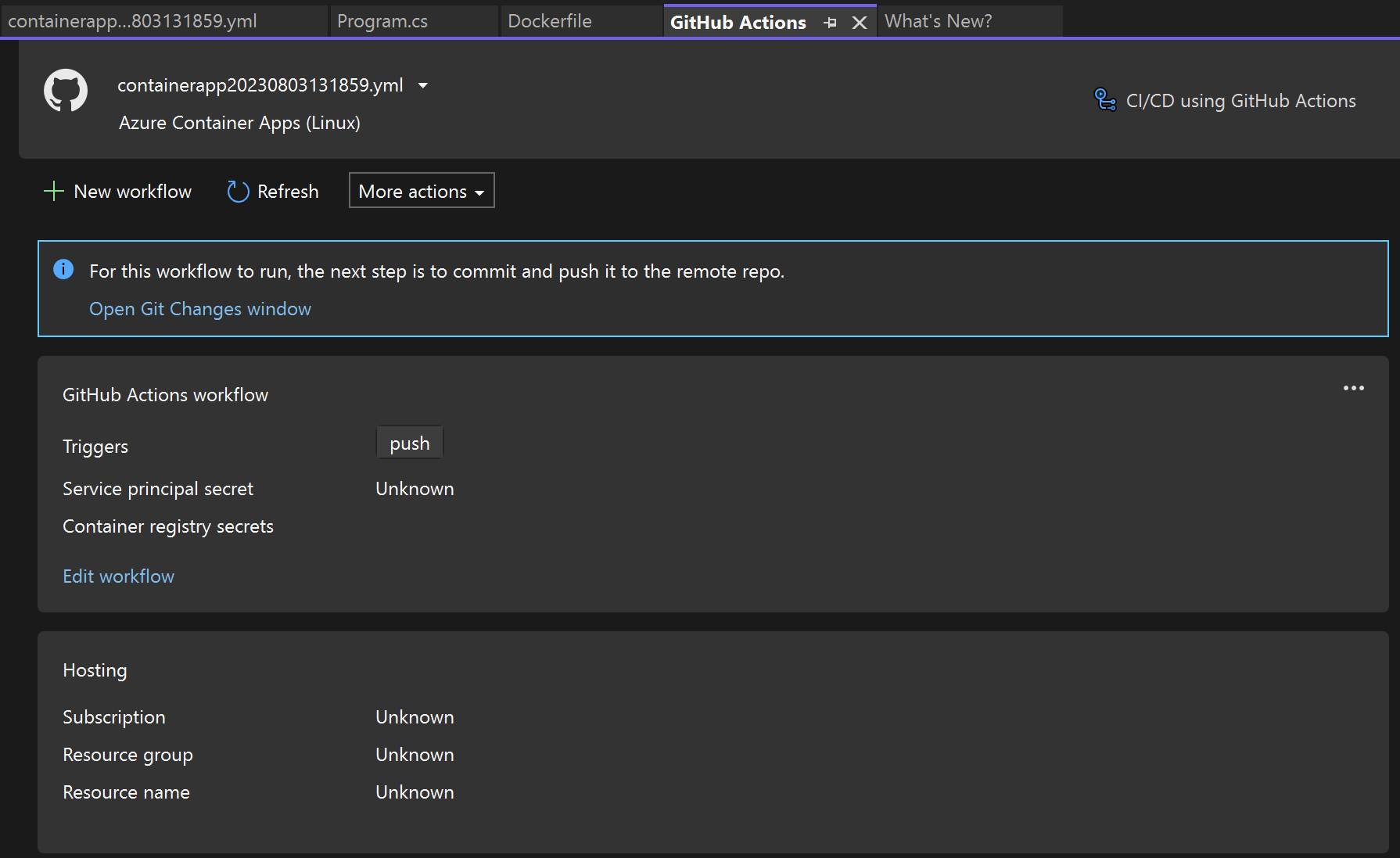 Cuplikan layar tab GitHub Actions.