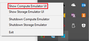 Menampilkan emulator komputasi Azure