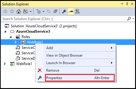 Penjelajah Solusi menu konteks peran Azure