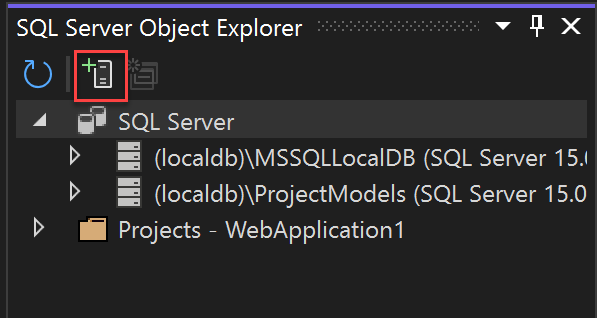 Cuplikan layar tombol Tambahkan SQL Server Object Explorer SQL Server