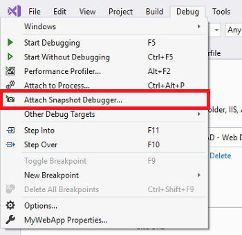 Luncurkan debugger rekam jepret dari menu Debug