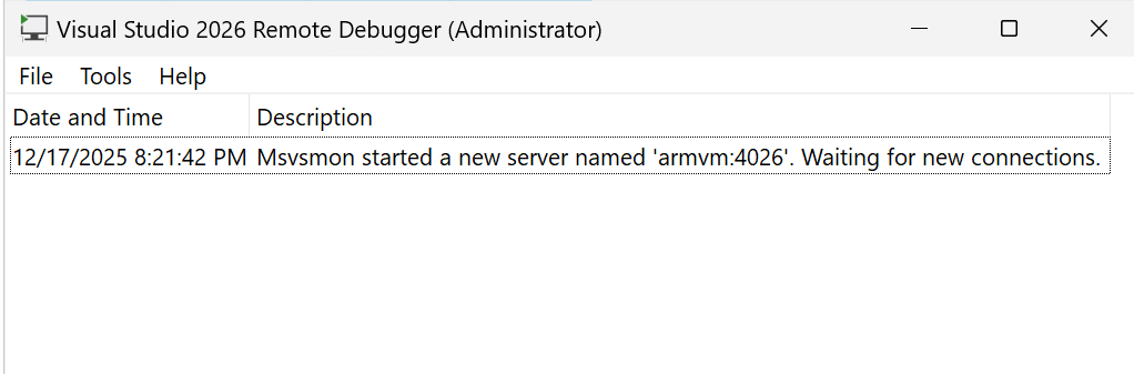 Cuplikan layar jendela debugger jarak jauh