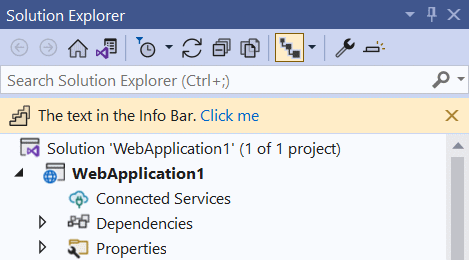 An Info Bar showing in Solution Explorer.