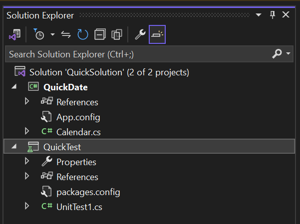 Screenshot that shows Solution Explorer with two projects.