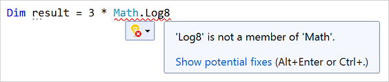 Cuplikan layar garis bawah berlekuk di Visual Studio.