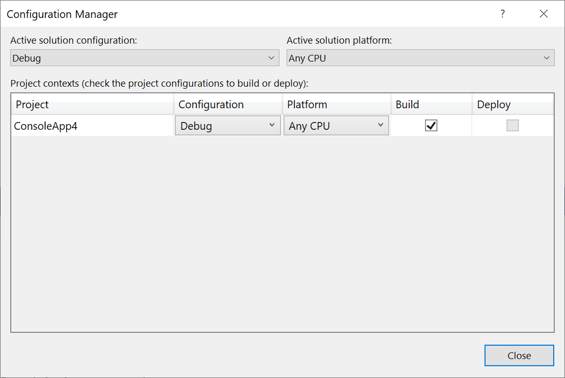 Cuplikan layar dialog Configuration Manager.