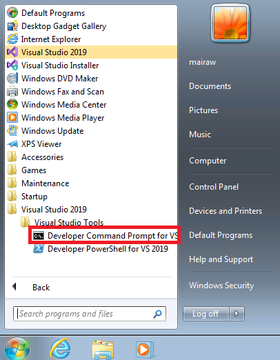 Cuplikan layar menu Mulai Windows 7 dengan perintah disorot.