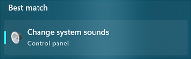 Cuplikan layar hasil pencarian 'Ubah suara sistem' di Windows 11.