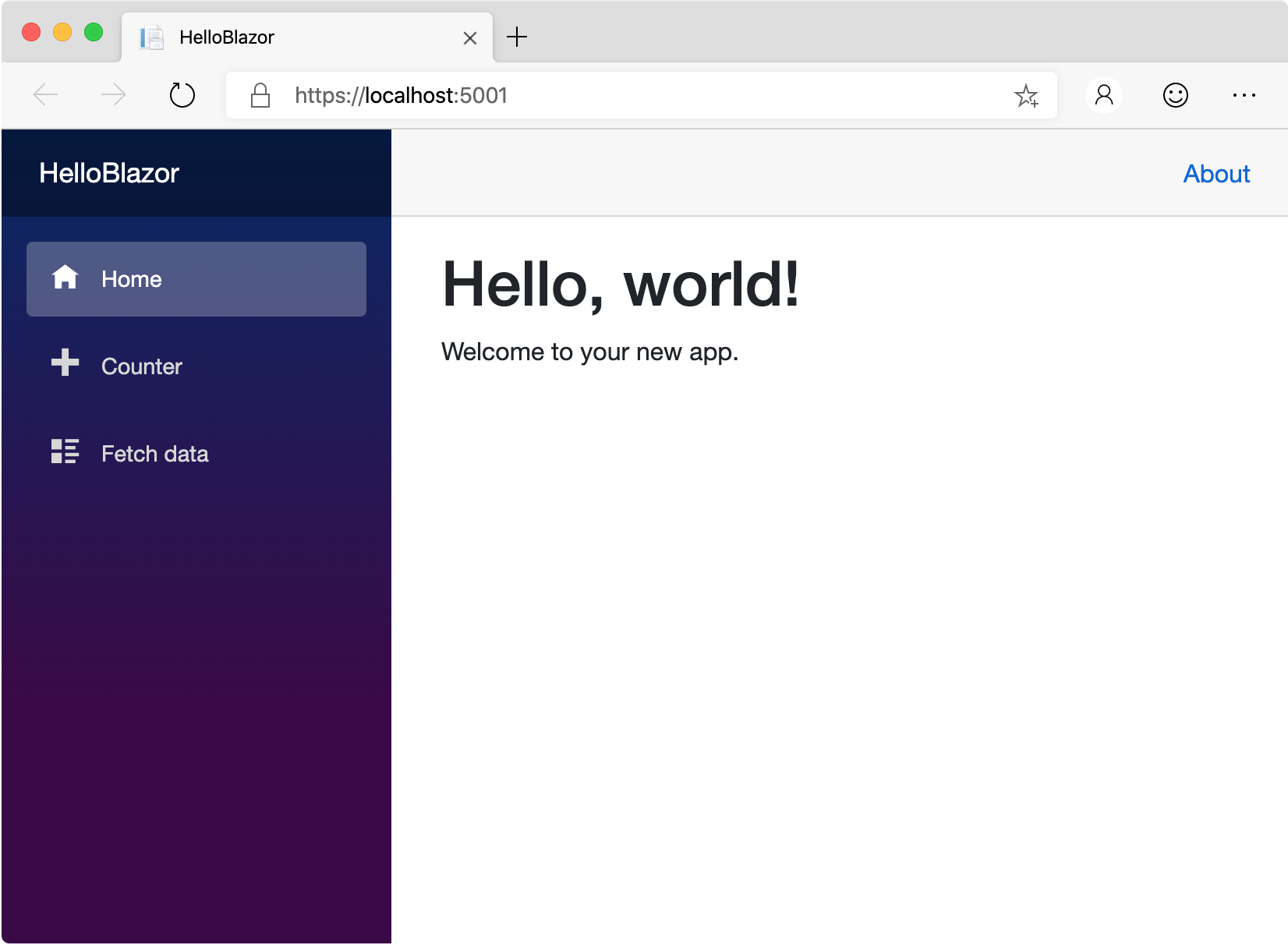 Blazor web app in Microsoft Edge