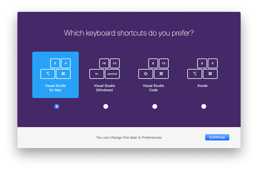 Pilih pintasan keyboard mana yang ingin Anda gunakan