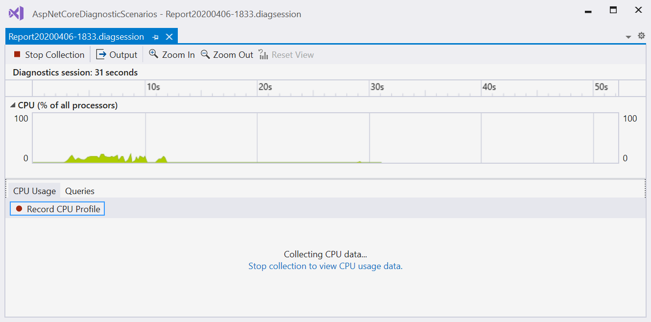 Cuplikan layar pengumpulan data di Profiler Performa.