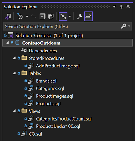 Proyek SQL bergaya SDK di penjelajah solusi