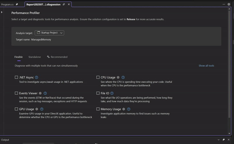 Halaman Peluncuran Profiler