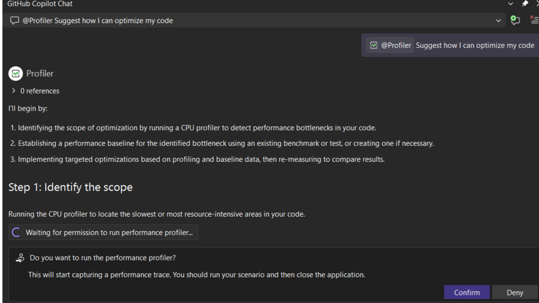 Visual Studio Profiler Agent menjalankan pengujian unit untuk mengukur performa
