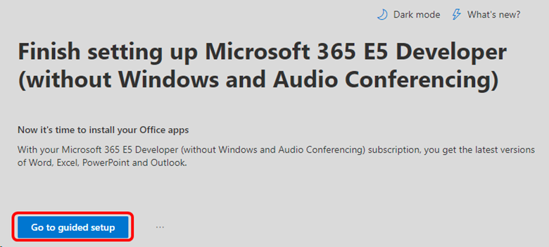 Penyiapan terpandu Pengembang Microsoft 365