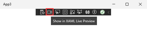 Cuplikan layar opsi Pratinjau Langsung XAML dari toolbar aplikasi.