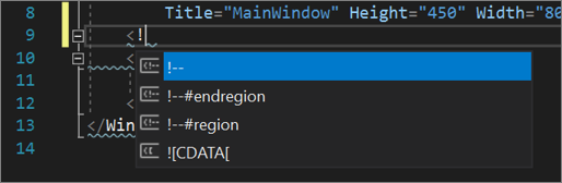 Editor kode XAML klik kanan dialog tambahkan komentar
