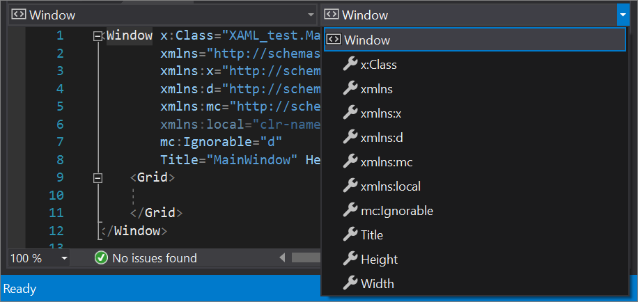 Jendela Daftar Dropdown Anggota di Visual Studio