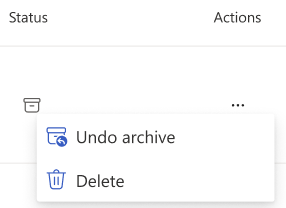 Screenshot that shows the Actions contextual menu for Undo archive and Delete
