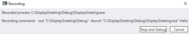 Cuplikan layar popup perekaman TTD dengan tombol Hentikan dan Debug, dan Batalkan.