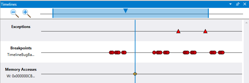 Garis waktu dalam debugger memperlihatkan area atas yang digunakan untuk memilih viewport aktif.