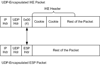 diagram yang mengilustrasikan enkaplasi udp-esp dasar untuk port 4500.