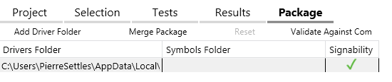 Cuplikan layar pengiriman folder driver dengan centang hijau di kolom signability.