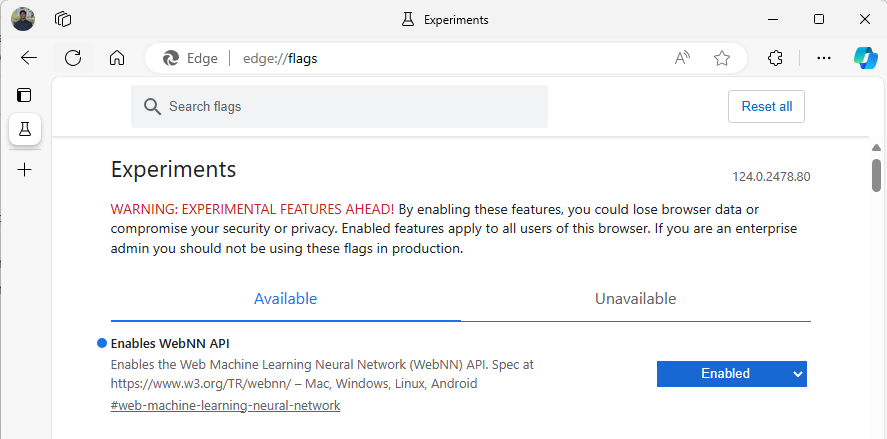 Gambar WebNN diaktifkan di beta Edge