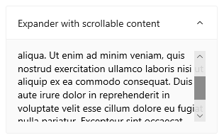 Expander dengan teks yang dapat digulir sebagai kontennya