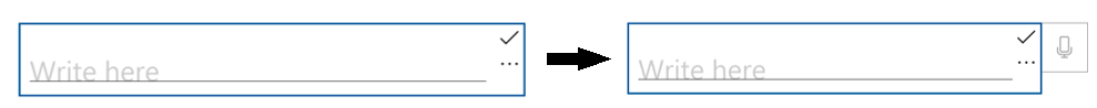 Cuplikan layar kontrol HandwritingView yang menempati tombol dikte, dan yang diubah ukurannya untuk memastikan tombol dikte terlihat