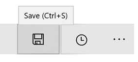 Cuplikan layar tombol dengan ikon Disk dan tips alat yang menyertakan teks Simpan default ditambahkan dengan akselerator Ctrl+S dalam tanda kurung.
