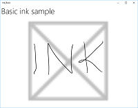 Cuplikan layar InkCanvas dengan goresan tinta.