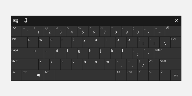 Cuplikan layar keyboard sentuh dalam mode tata letak yang diperluas.