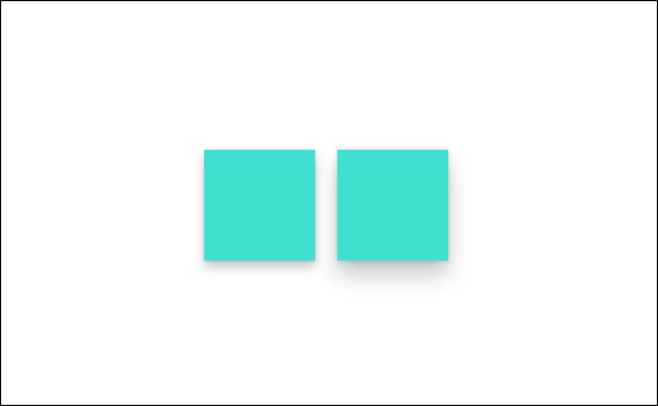 Dua persegi panjang pirus di samping satu sama lain, keduanya dengan bayangan.