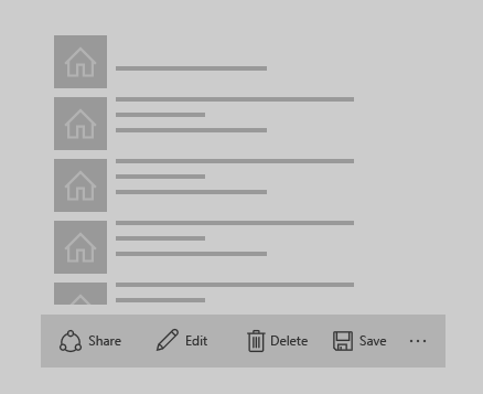 CommandBar di bagian bawah daftar/kisi