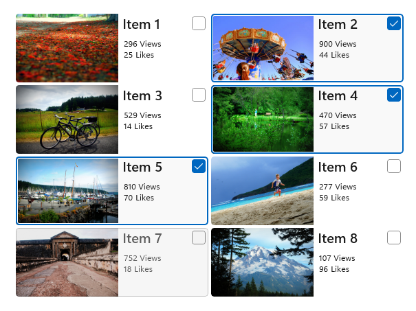 Tampilan grid dengan mode pemilihan ganda