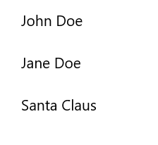 Cuplikan layar menampilkan tampilan daftar sederhana dengan kumpulan properti ItemsSource.